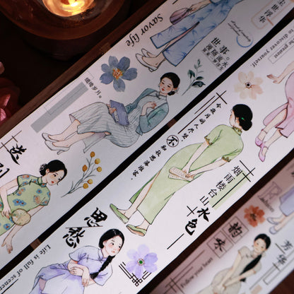 Ancient style cheongsam girl character Retro PET and Washi Paper Tape