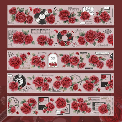 Old days red paper vintage flower PET and Washi tape