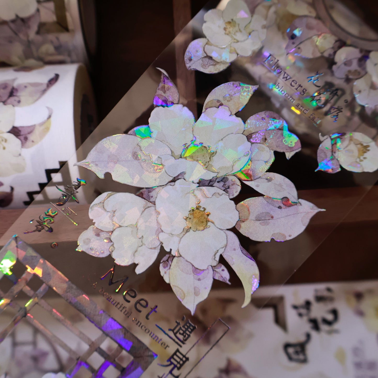 Sparse shadows on the window vintage flower PET and Washi tape
