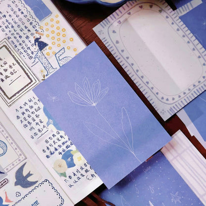 Blue mark and Plain flower flying butterfly theme light retro M5 series double-sided printing for dual-use sticky notes