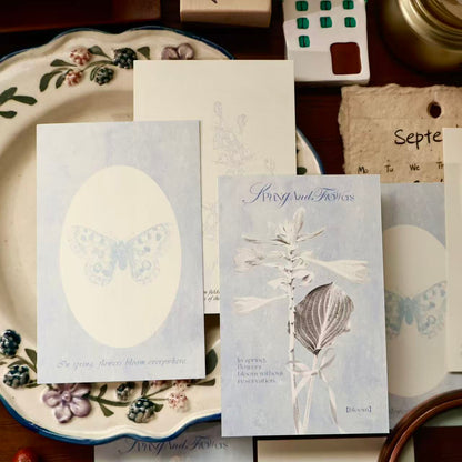 Blue mark and Plain flower flying butterfly theme light retro M5 series double-sided printing for dual-use sticky notes