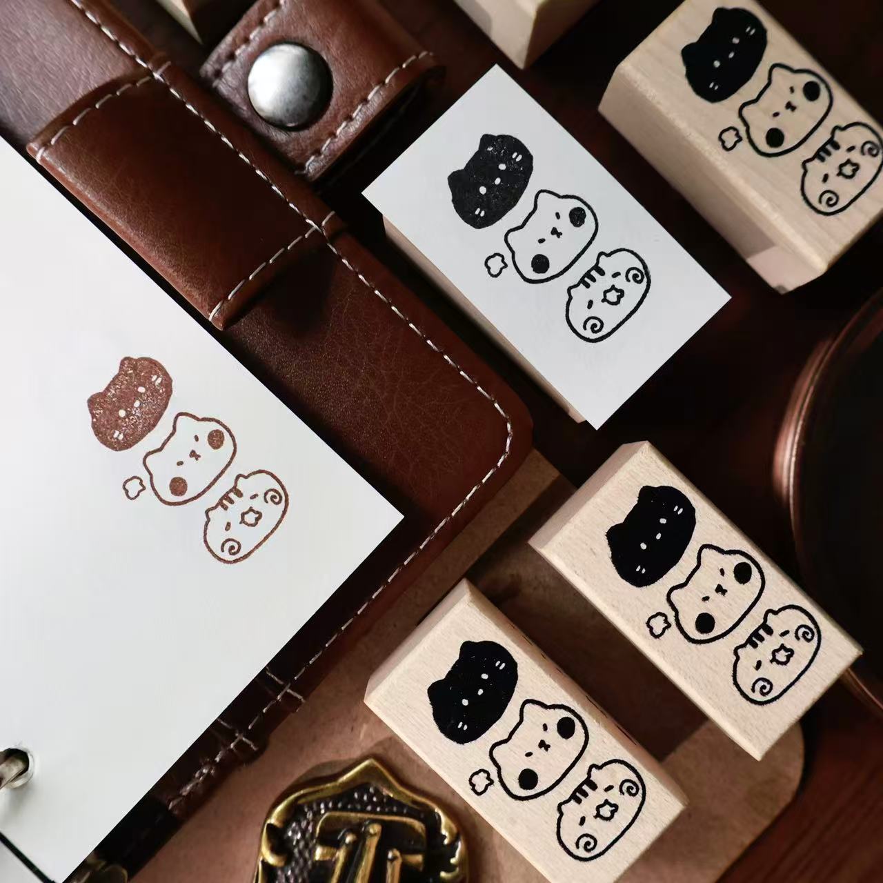 Maple upgraded  Cute Cat Series Stamp base Retro Wooden Notebook Rubber Stamp