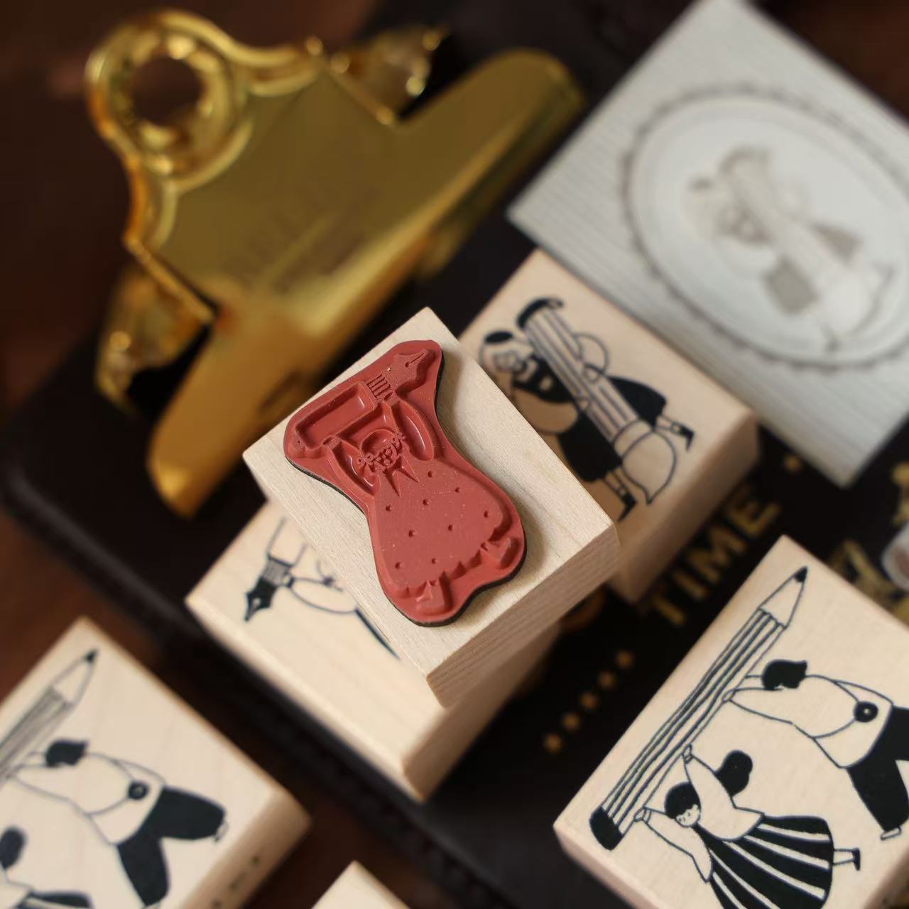 Maple upgraded Stationery Little Figures Stamp base Retro Wooden Notebook Rubber Stamp
