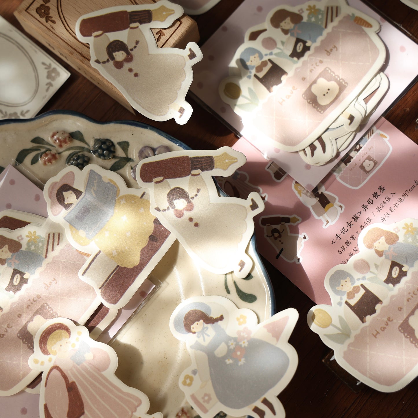 Soft and cute theme light retro handbook sticky notes no glue