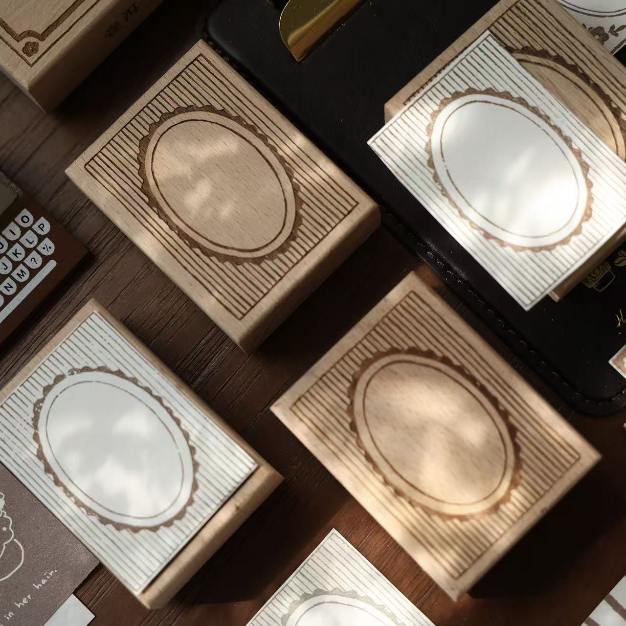 Beech  Retro Border Series Stamp base Retro Wooden Notebook Rubber Stamp