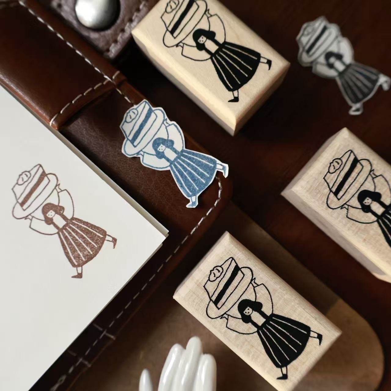 Maple upgraded  Little Girls Stamp base Retro Wooden Notebook Rubber Stamp