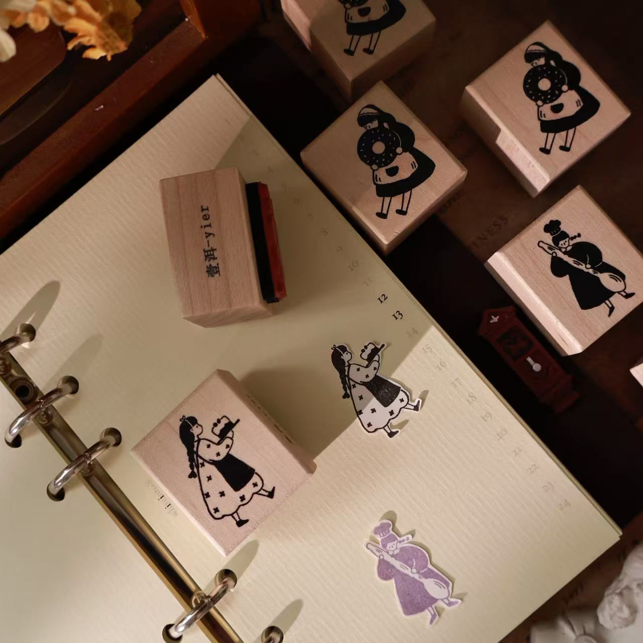 Maple upgraded  Bread Girls Stamp base Retro Wooden Notebook Rubber Stamp