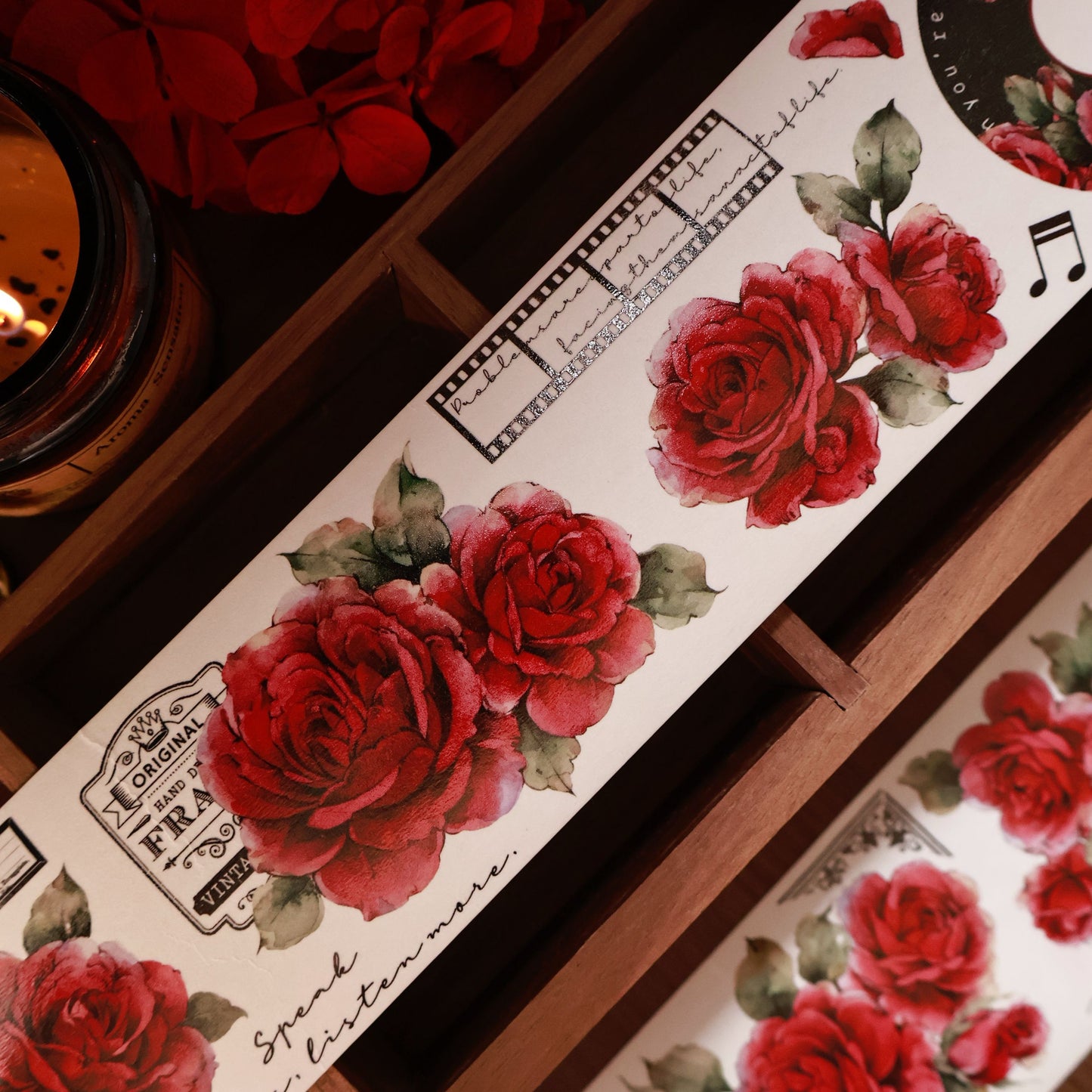 Old days red paper vintage flower PET and Washi tape
