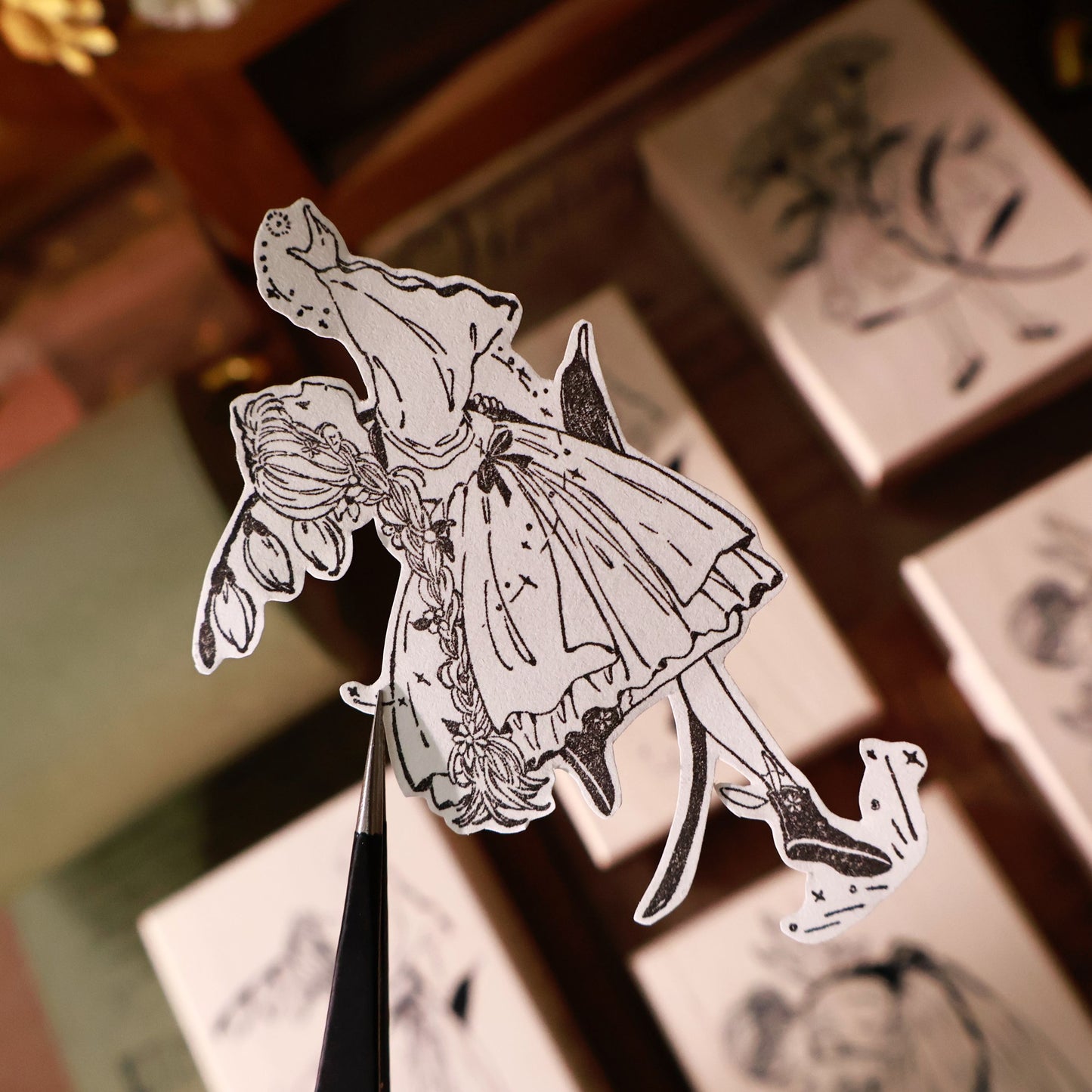 Maple upgraded Flower and girl seal base Retro Wooden Notebook Rubber Stamp