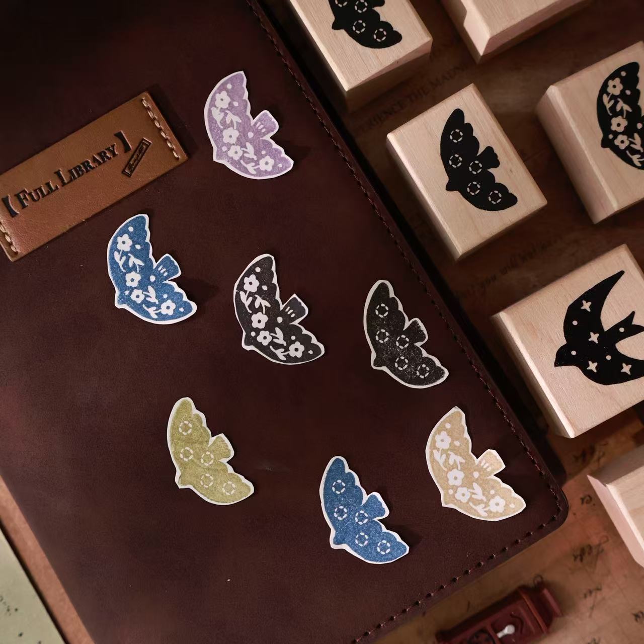 Maple upgraded  Flying birds Stamp base Retro Wooden Notebook Rubber Stamp