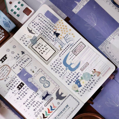 Blue mark and Plain flower flying butterfly theme light retro M5 series double-sided printing for dual-use sticky notes