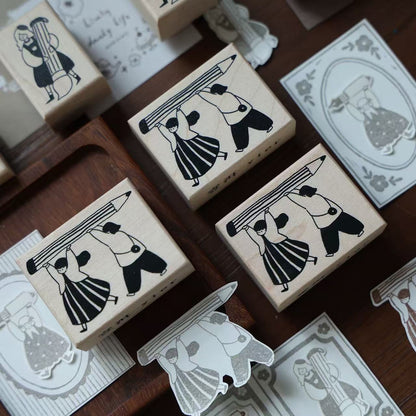 Maple upgraded Stationery Little Figures Stamp base Retro Wooden Notebook Rubber Stamp