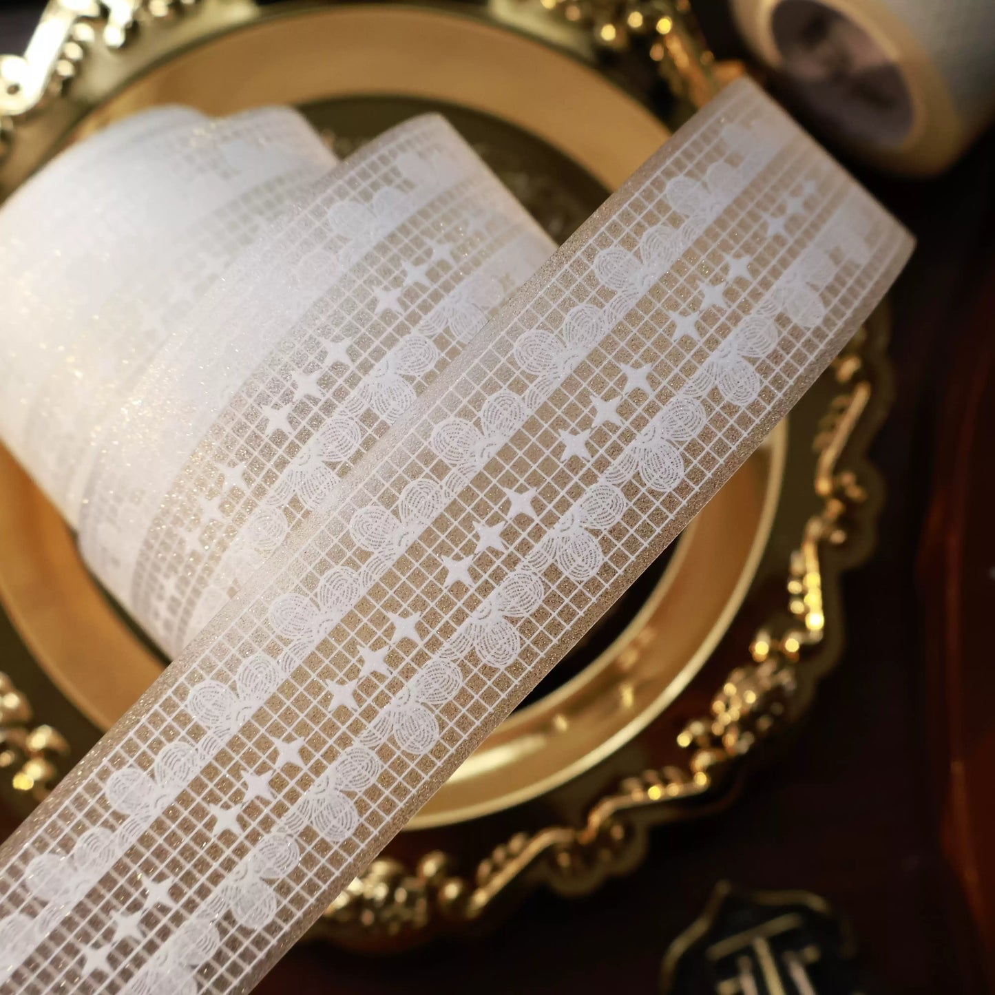 Plain white lace Light retro base tape handbook material PET washi tape