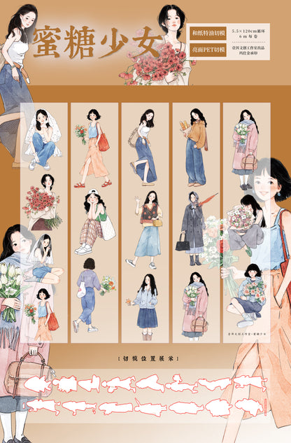 Honey girl character Retro PET and Washi Paper Tape