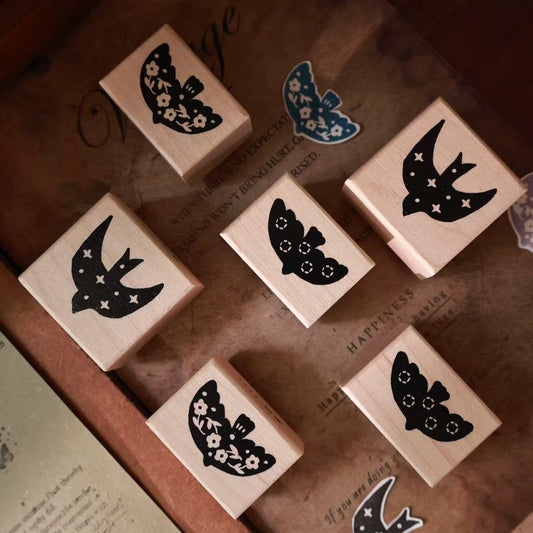 Maple upgraded  Flying birds Stamp base Retro Wooden Notebook Rubber Stamp