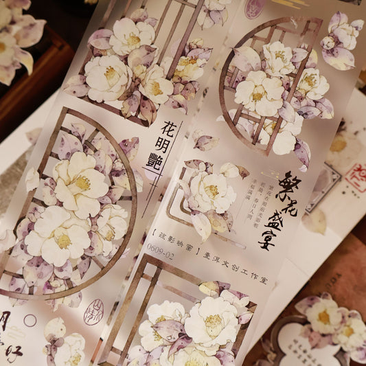 Sparse shadows on the window vintage flower PET and Washi tape