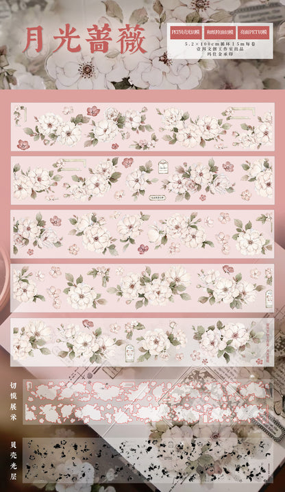 Moonlight Rose vintage flower PET and Washi tape