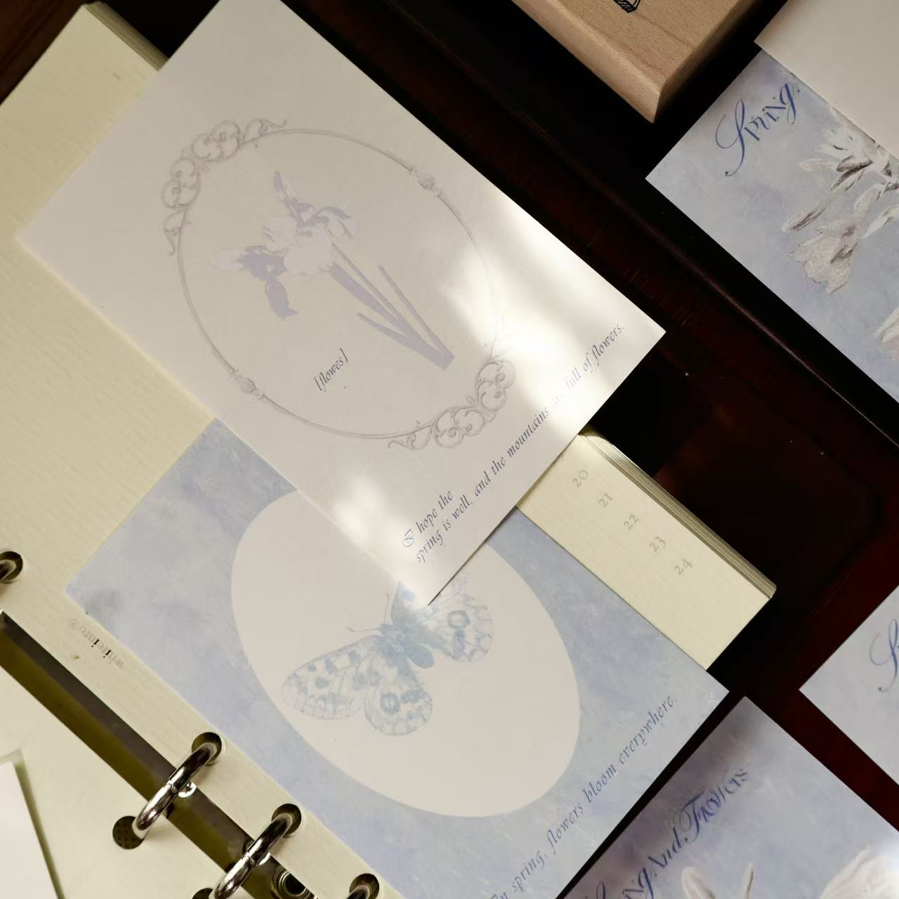 Blue mark and Plain flower flying butterfly theme light retro M5 series double-sided printing for dual-use sticky notes