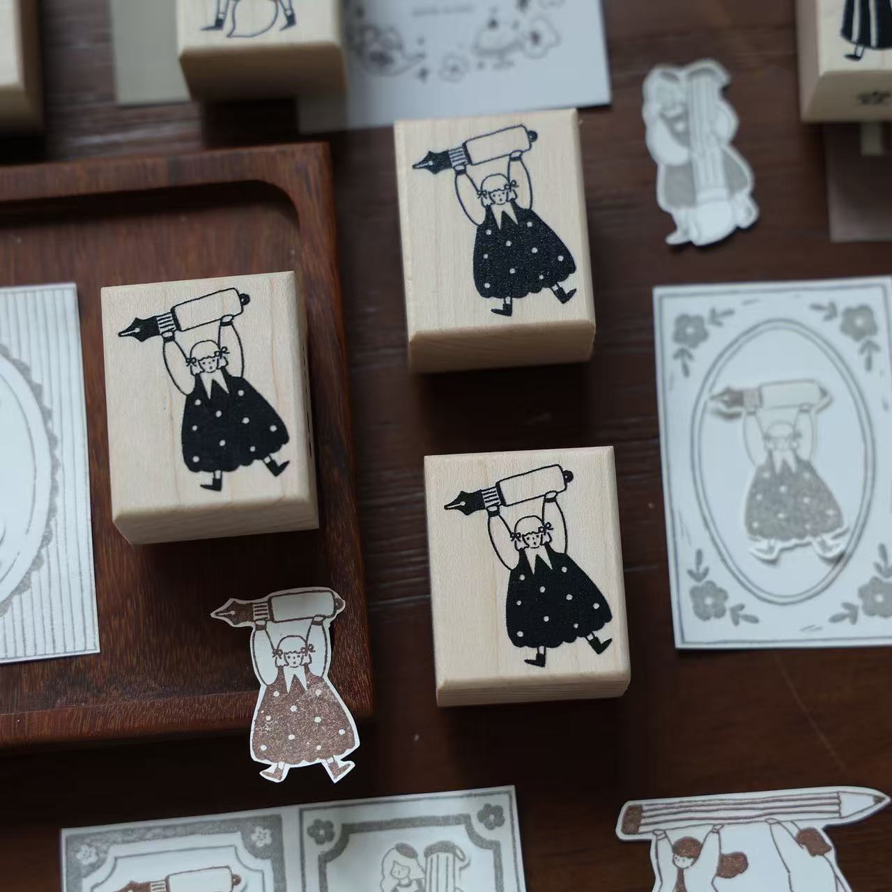 Maple upgraded Stationery Little Figures Stamp base Retro Wooden Notebook Rubber Stamp
