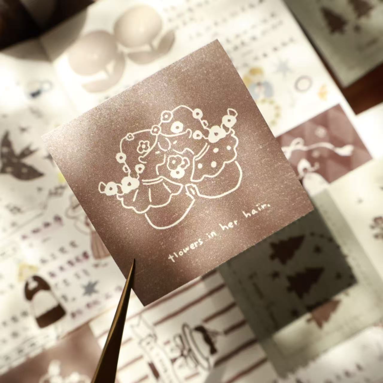 Retro fairy tale tear note roll with backing paper can be written Light retro Handbook materials