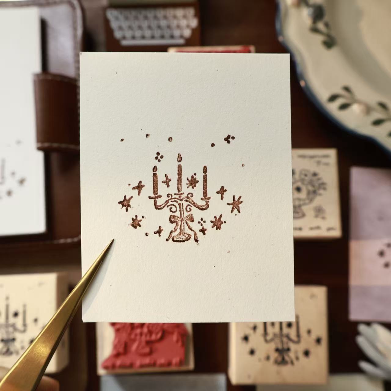 Maple upgraded Candlesticks and Bouquets Stamp base Retro Wooden Notebook Rubber Stamp