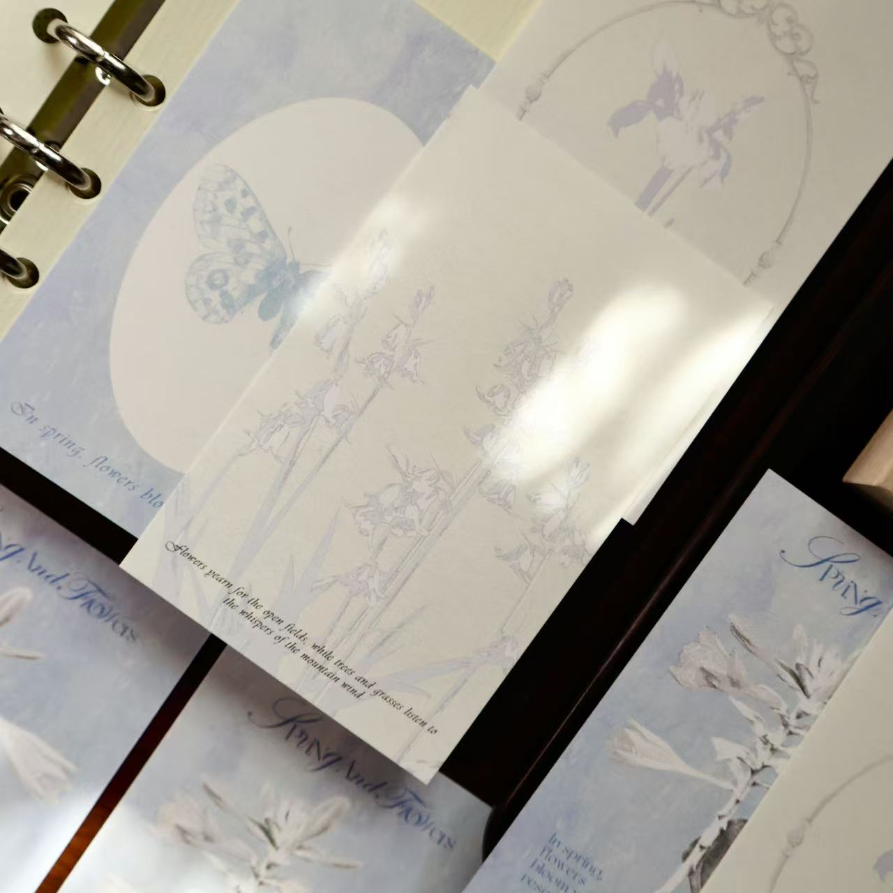 Blue mark and Plain flower flying butterfly theme light retro M5 series double-sided printing for dual-use sticky notes