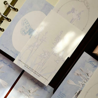 Blue mark and Plain flower flying butterfly theme light retro M5 series double-sided printing for dual-use sticky notes