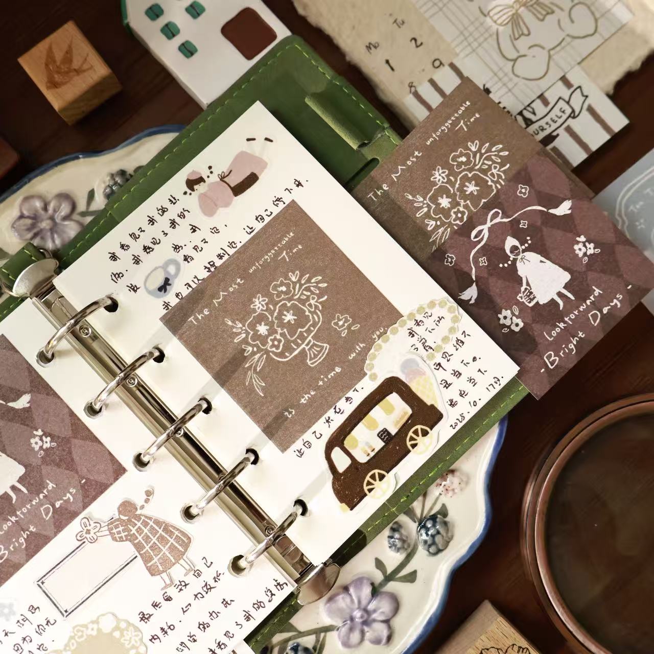 Retro fairy tales and Flower traces theme light retro handbook sticky notes no glue