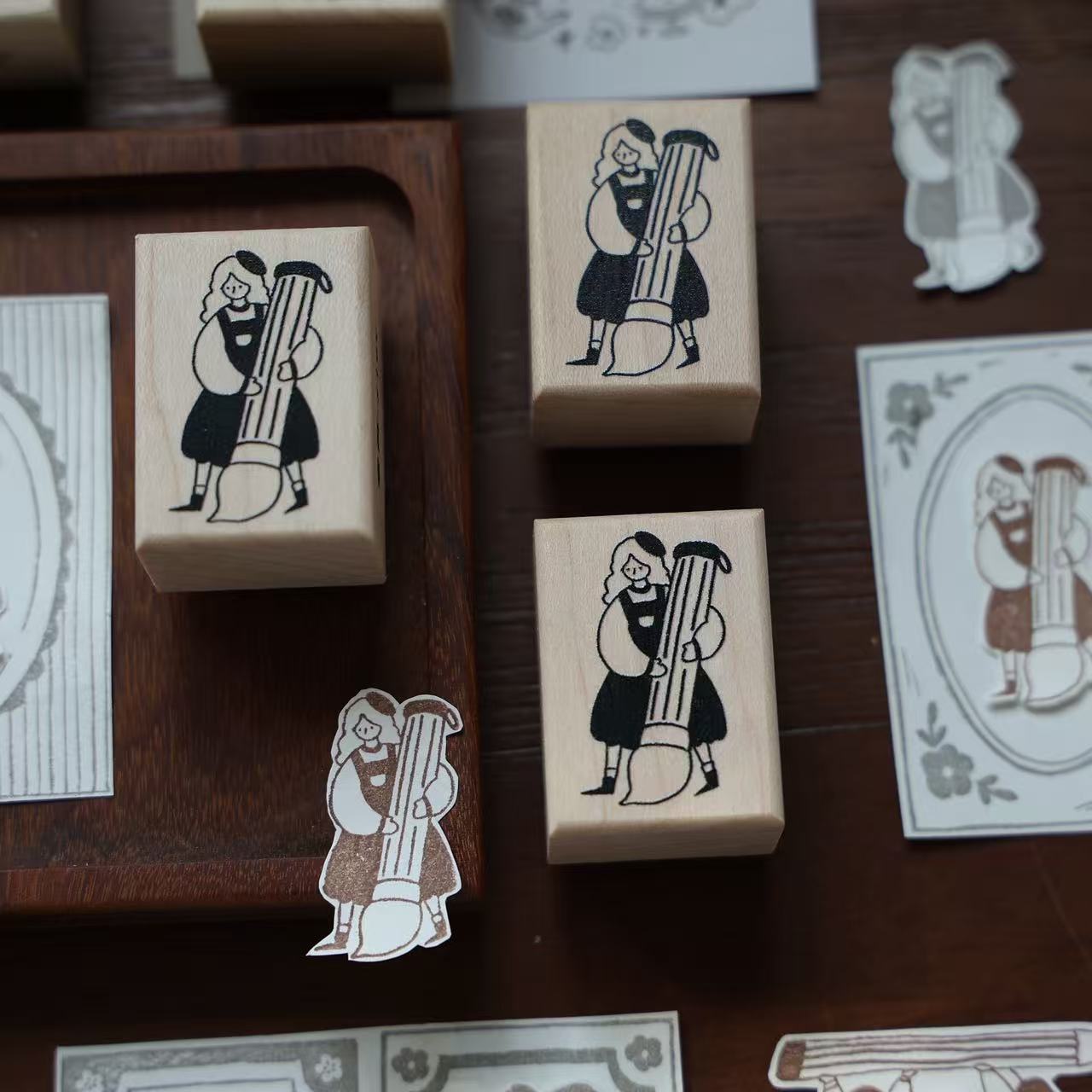 Maple upgraded Stationery Little Figures Stamp base Retro Wooden Notebook Rubber Stamp