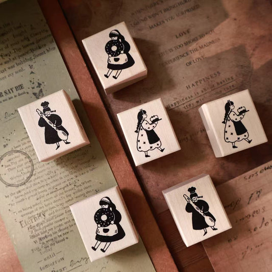 Maple upgraded  Bread Girls Stamp base Retro Wooden Notebook Rubber Stamp