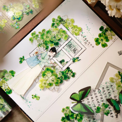 Summer in Moriyu vintage four leaf clover PET and Washi tape