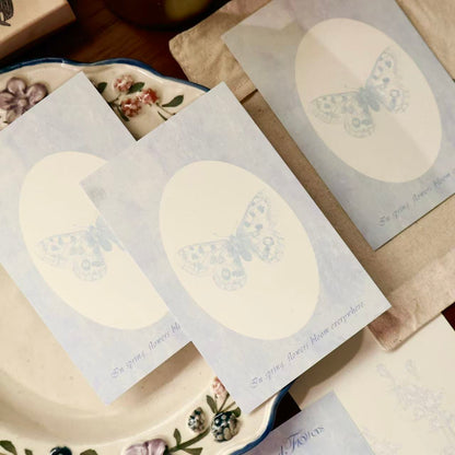 Blue mark and Plain flower flying butterfly theme light retro M5 series double-sided printing for dual-use sticky notes
