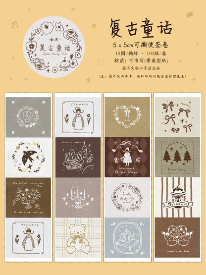 Retro fairy tale tear note roll with backing paper can be written Light retro Handbook materials