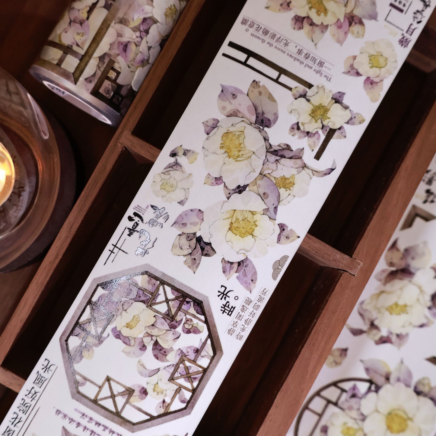 Sparse shadows on the window vintage flower PET and Washi tape