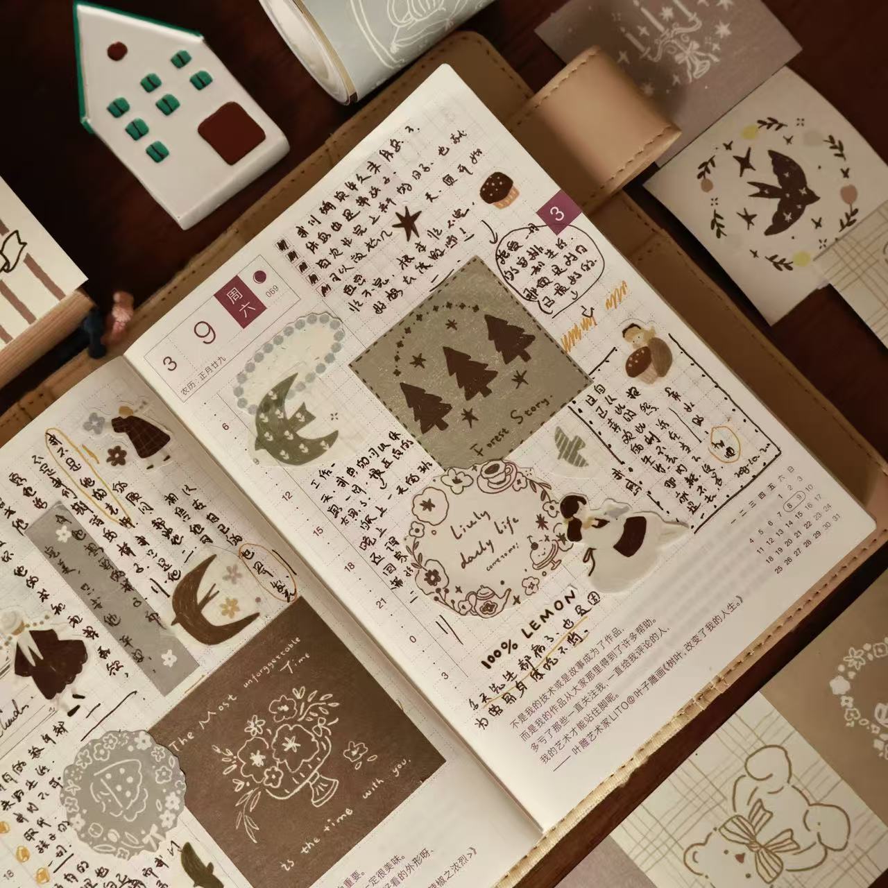 Retro fairy tale tear note roll with backing paper can be written Light retro Handbook materials