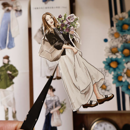 Commute diary girl character Retro PET and Washi Paper Tape