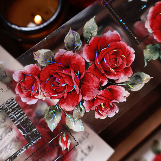 Old days red paper vintage flower PET and Washi tape