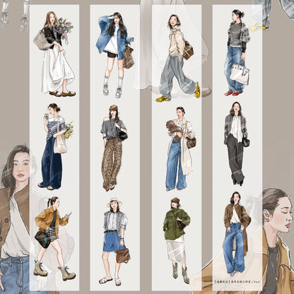 Commute diary girl character Retro PET and Washi Paper Tape