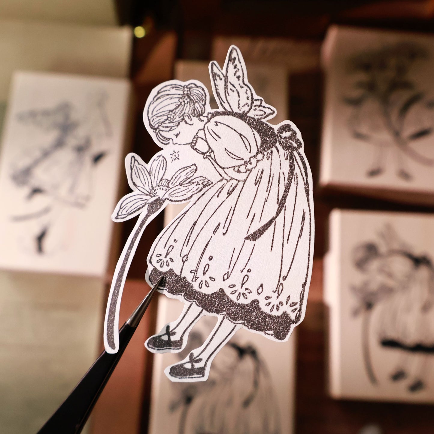 Maple upgraded Flower and girl seal base Retro Wooden Notebook Rubber Stamp