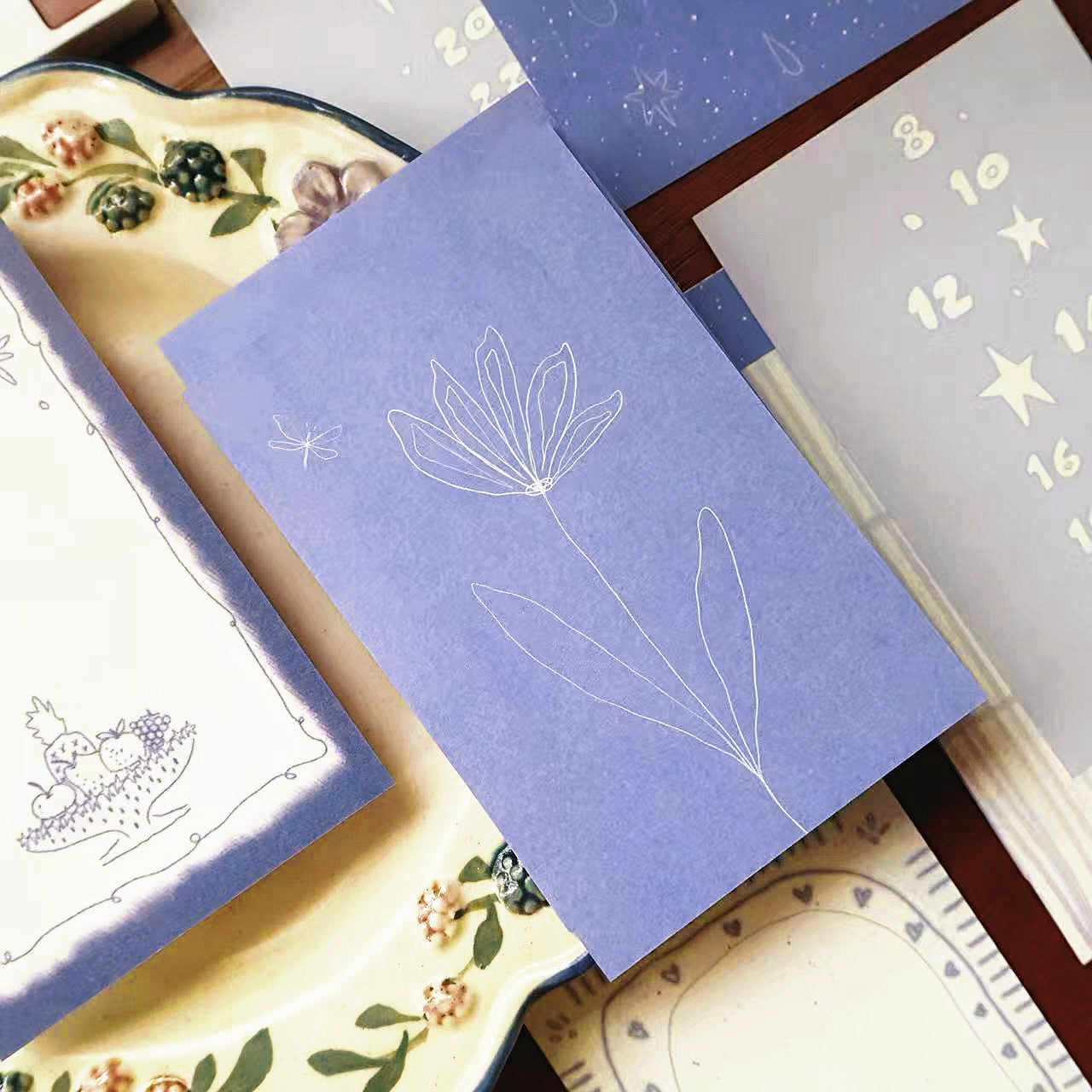 Blue mark and Plain flower flying butterfly theme light retro M5 series double-sided printing for dual-use sticky notes