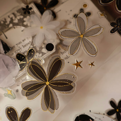 Black and white flowers vintage flower PET and Washi tape