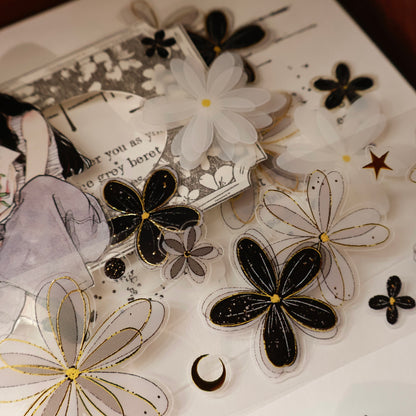 Black and white flowers vintage flower PET and Washi tape