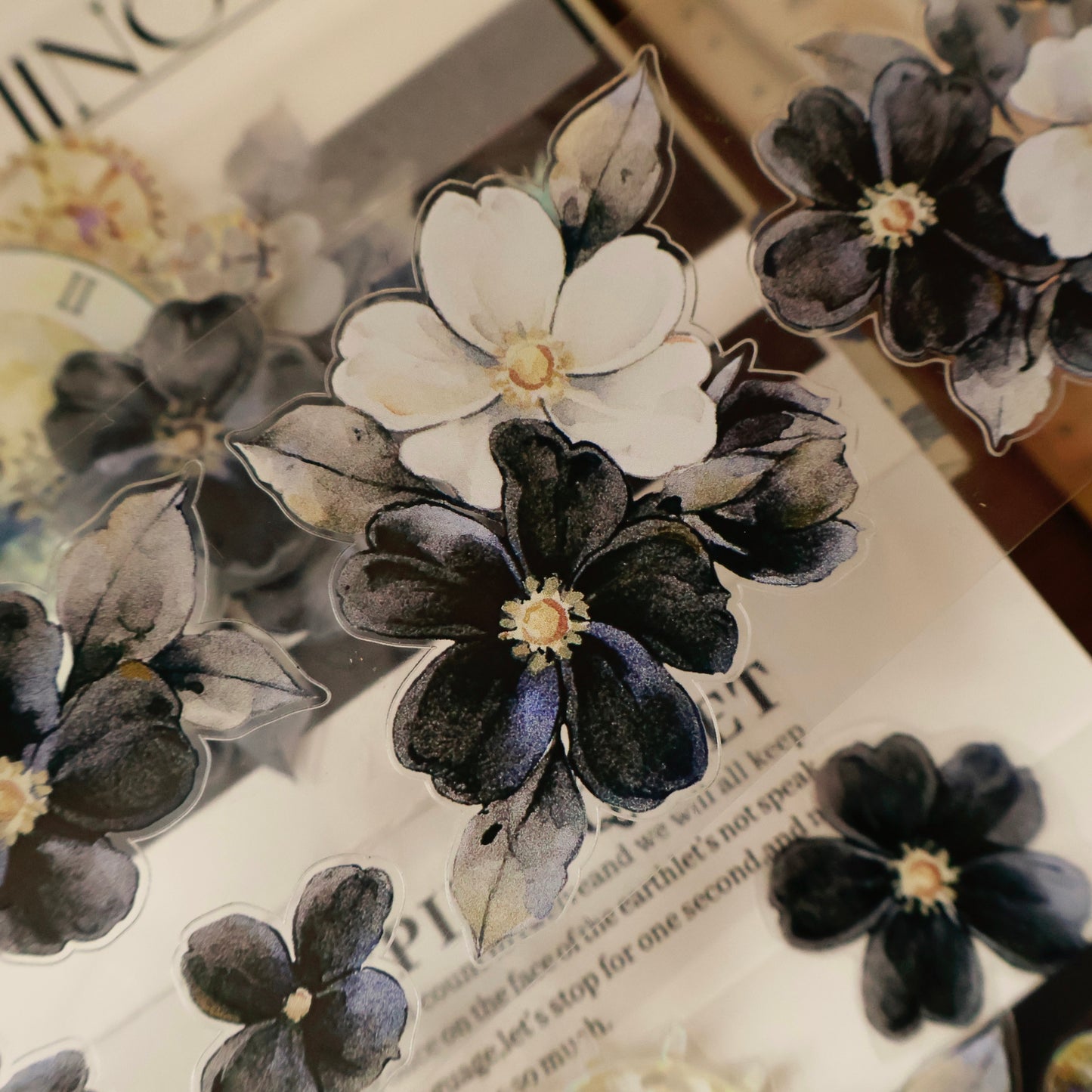 Black and white narrative vintage flower PET and Washi tape