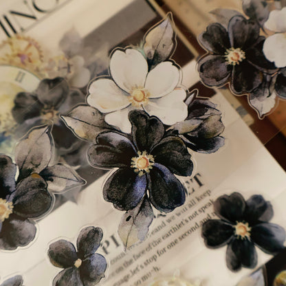 Black and white narrative vintage flower PET and Washi tape