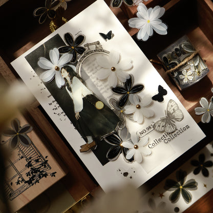 Black and white flowers vintage flower PET and Washi tape