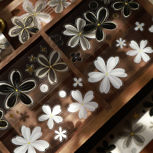 Black and white flowers vintage flower PET and Washi tape