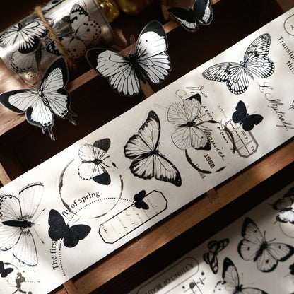 Butterfly habitat vintage black and white butterfly journal PET and Washi tape