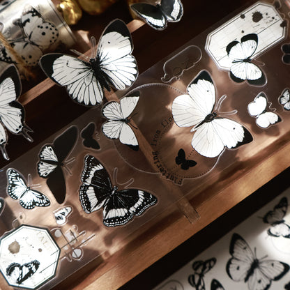 Butterfly habitat vintage black and white butterfly journal PET and Washi tape