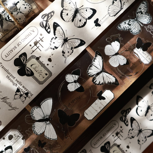 Butterfly habitat vintage black and white butterfly journal PET and Washi tape
