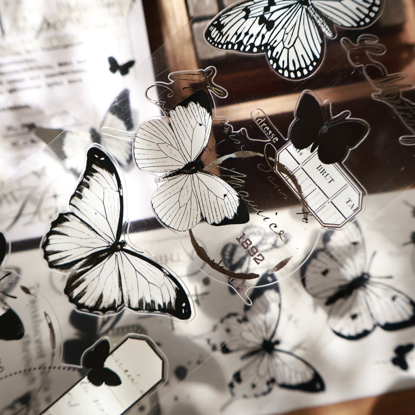 Butterfly habitat vintage black and white butterfly journal PET and Washi tape